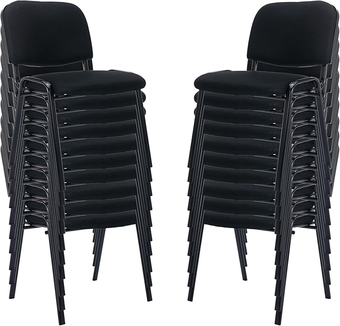 Black Stackable Office Chairs no Arms Set of 20, Mesh Fabric Reception Chairs with Padded Seat, Ergonomic Conference Desk Chairs Guest Chair for Meeting/Events/Hall/Training Room