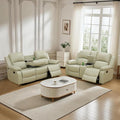 Caberryne 2 Pieces Leather Recliner Sofa Set，Recliner Sofa and Loveseat Sets for Living Room Furniture，Beige Reclining Couch with 4 Recliners for Living Room/Office/Theater Seating(Sofa Set 2 Pieces)