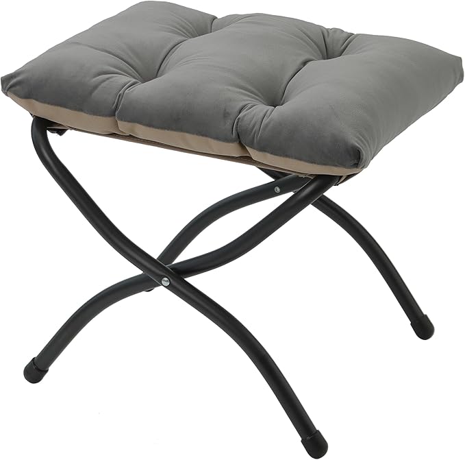 Mordchil HF 15"(H) Folding Ottoman, Foldable Footrest Stool, Portable Small Foot Stool for Couch, Collapsible Foot Rest Ottoman for Sofa, Accent Padded Ottomans for Living Room, Bedroom, Dark Grey