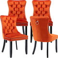 YeahFurn Orange Mid Century Modern Dining Chairs Set of 4, Velvet Upholstered Kitchen & Dining Room Chairs with Nailhead Trim & Solid Wood Legs, Elegant Sillas De Comedor (Orange, 4 Pcs)