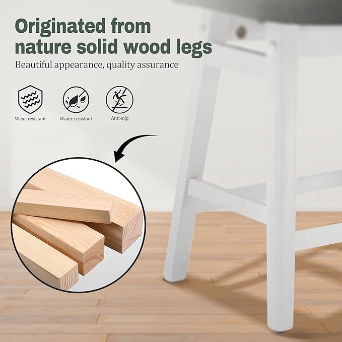 RNKSFX Counter Height Bar Stools Set of 3 for Kitchen Counter Farmhouse Modern Barstools with Faux Leather Upholstered Backless Seat and Solid Wood Legs 24 inch Bar Chairs, Grey + White
