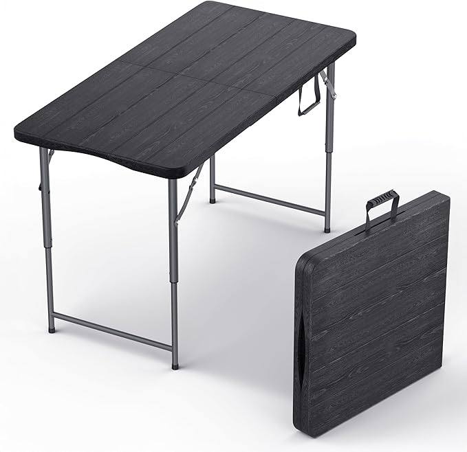 4 Feet Foldable Table Adjustable Height with Built in Handle, Steel Legs | 4FT Heavy Duty Portable | Perfect for Party Dining Wedding Events Picnic Indoor Outdoor Camping Utility Folding - 4 Foot