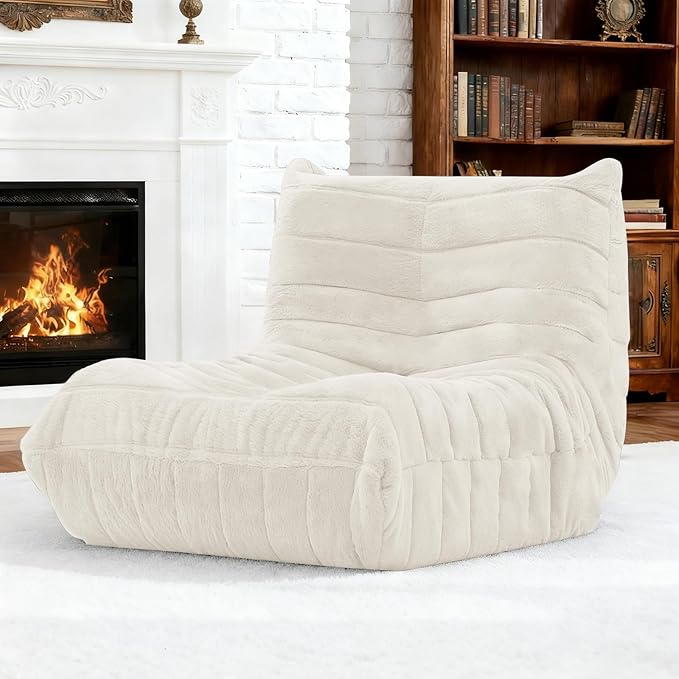Bean Bag Chair for Adults, Giant Bean Bag Sofa Oversized Beanbag Chairs, Fireside Bean Bag Couch with High Density Sponge Filled Large Bean Bags Chair for Apartment Living Room Bedroom, Beige