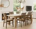 HNY Modern Farmhouse Dining Chairs Set of 6, Brown Leather Upholstered Seat Kitchen Chairs, Rustic Industrial Armless Side Chairs with Walnut Wooden Frame for Dining Living Room Restaurant