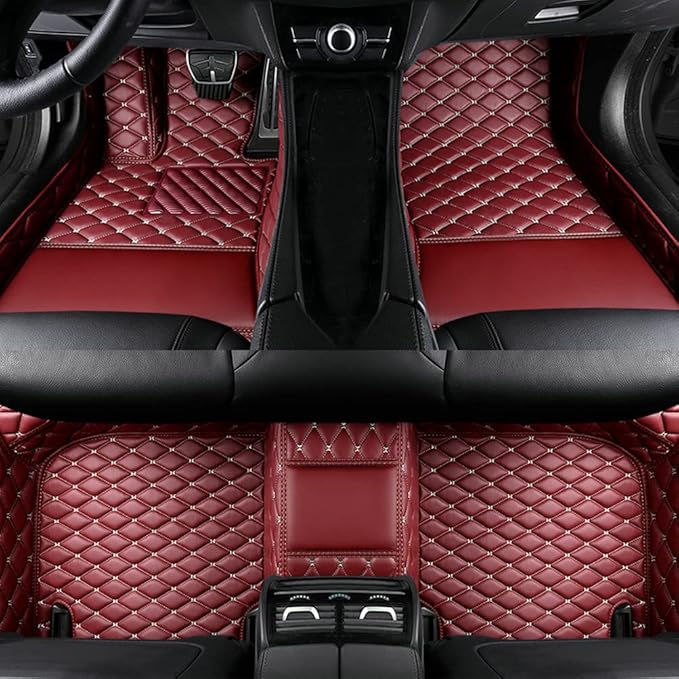 TAHALI Custom Colors Car Floor Mats Black Pink for 99.9% Sedan SUV Sports， All-Weather Liners Car Floor mat，Luxury Leather Automotive Floor Mats (Wine Red,3D Floor Mats)