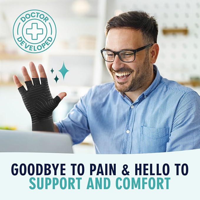 Dr. Frederick's Original Copper Compression Arthritis Gloves - Doctor-Developed Hand Pain Relief for Arthritis, Carpal Tunnel & Tendonitis - All-Day Comfort, Typing & Daily Use - Fingerless, Small