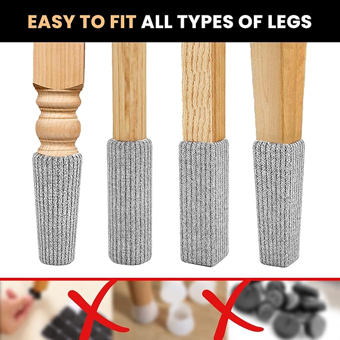 24 Pcs Grey Premium Chair Leg Socks Protectors for Hardwood Floors - Do not Easily Fall Off - Very Easy to Put on - Fits All Leg Shapes - High Elastic Bar Stool Leg Covers - Furniture Pads