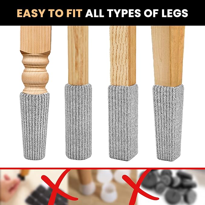 16 Pcs Grey Premium Chair Leg Socks Protectors for Hardwood Floors - Do not Easily Fall Off - Very Easy to Put on - Fits All Leg Shapes - High Elastic Bar Stool Leg Covers - Furniture Pads…