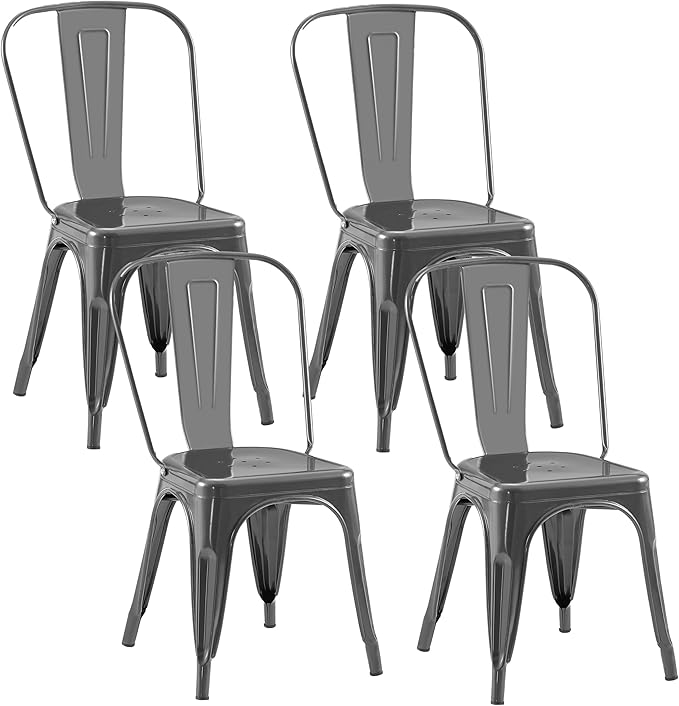 Metal Dining Chairs Set of 4,Stackable Tolix Chair Indoor/Outdoor for Kitchen,Cafe,Restaurant,Bistro & Patio Multiple Colors(Grey)
