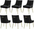 WUTUTUEE Velvet Dining Chairs Set of 6 Gold Legs,Upholstered Velvet Accent Chairs, Pleated Back Design & Gold Pull Handle, Mid Century Modern Chairs for Dining/Kitchen/Living Room,Black
