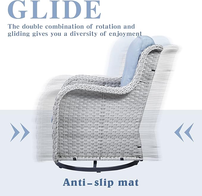 Belord Outdoor Swivel Rocker Furniture 5 Pieces Patio Wicker Furniture Sets, Rattan Patio Swivel Glider Chairs with 2 Ottoman and Glass Side Table