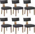 KHISCHMO Mid Century Modern Dining Chairs, Upholstered Linen Fabric Chairs with Curved Backrest and Wood Legs, Comfy Kitchen Vanity Chairs for Dining Room/Living Room/Kitchen, Set of 6 Grey