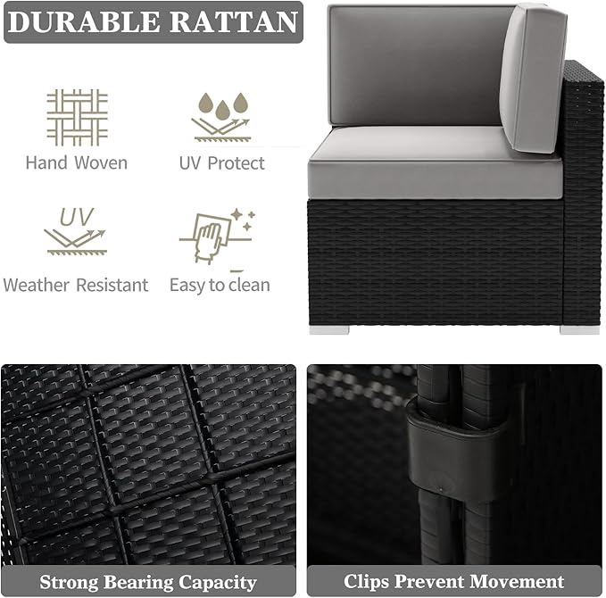 LayinSun 15 Pieces Patio Furniture Set with Fire Pit Table, Black Rattan Modular Sectional Patio Conversation Sofa Set