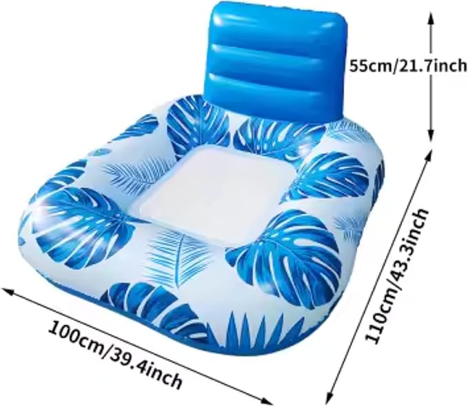 Pool Zing Square Inflatable Pool Lounger with Backrest (Two Pack), Tropical Palm Leaf Float for Adults, Relaxing Pool Raft with Cooling Mesh Seat