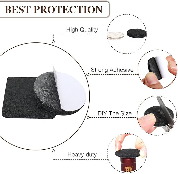 Yelanon Felt Furniture Pads -48 Pcs 1.5" Premium Felt Pads for Chair Legs Furniture, Floor Protectors for Hardwood Floors, Black