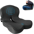 Memory Foam Seat Cushion,Office Chair Cushion with Lumbar Support for Back Pressure Relief, Car Seat Cushion with Adjustable Strap,Sciatica Pad Cushions for Car,Truck (Black+Mesh Cloth)