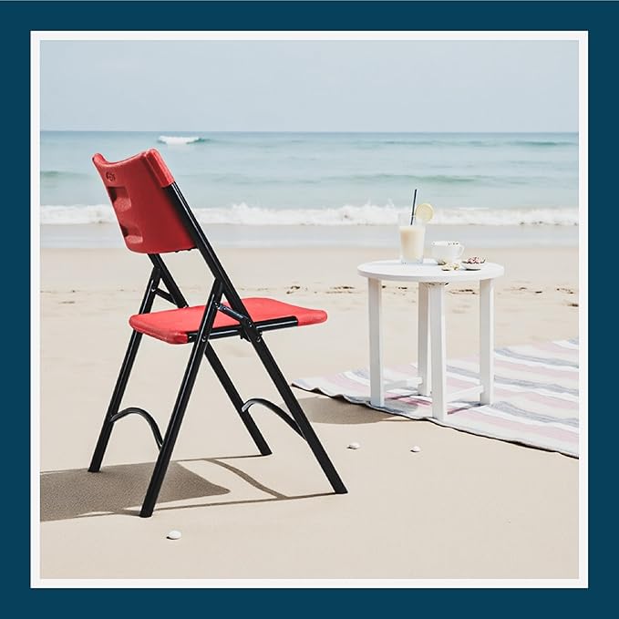 OEF Furnishings OEF600 Series High Back Folding Chairs, Blow-Molded Polyethylene Commercial-Grade Seating for Indoor and Outdoor Use, 500 lb Weight Capacity, 4-Pack (Red)