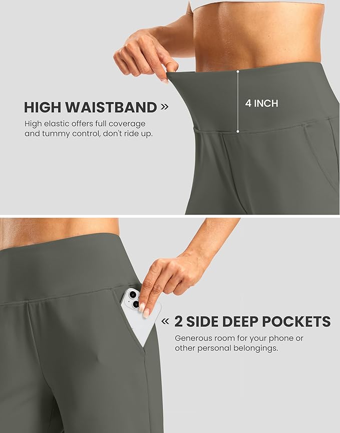 Women's Athletic Shorts with Zipper Pocket 7" High Waisted Stretchy Bermuda Shorts for Women Workout Running Casual