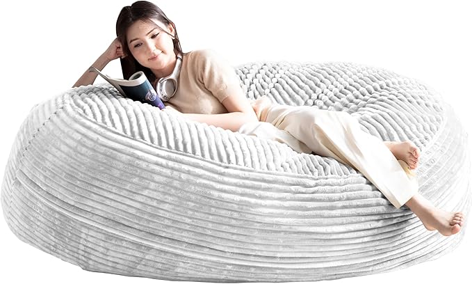 Bean Bag Chair for Adults, Floor Bean Bags Offers Ample Space for Adults,Memory Foam Giant Bean Bags,Lounger Versatile Design Suits Any Room,Movie Nights,Reading(Striped White,6FT)