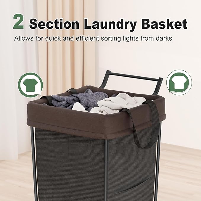 Mefirt 160L Laundry Hamper with Wheels and Handle, 2 Section Large Rolling Laundry Basket Bag with Wheels, Clothes Hamper Cart for Laundry, Bedroom, Bathroom and Dorm