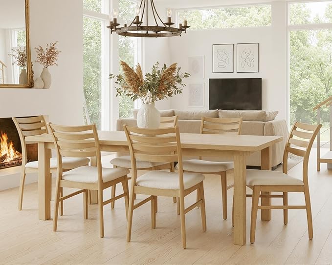 HNY Modern Farmhouse Dining Chairs Set of 6, White Sherpa Boucle Upholstered Seat Kitchen Chairs, Rustic Industrial Armless Side Chairs with Natural Wooden Frame for Dining Living Room Restaurant
