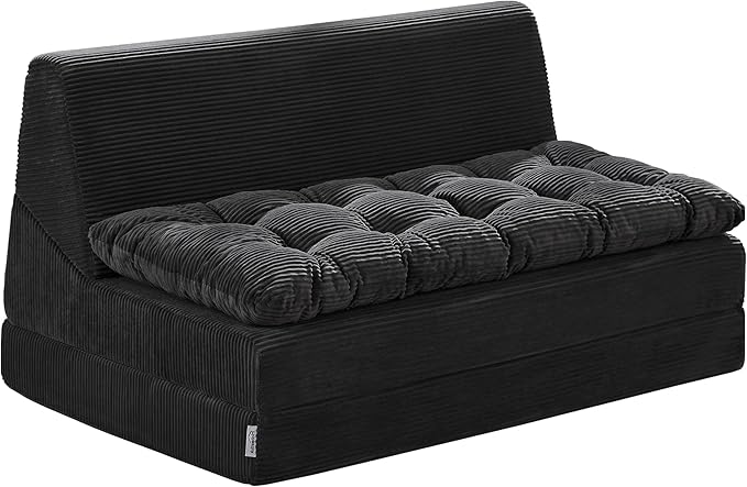 Hobestluk Sofa Couch Folding Sofa Bed Sleeper Comfy Floor Lounger Loveseat Sofa with Removable Cushion Couches Foldable Mattress for Living Room Bedroom or Office (Cordury Black, Oversize)