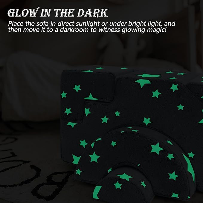 MeMoreCool Toddler Foam Climbing Couch – Modular Kids Sofa with Slide & Stairs | Convertible Sectional Play Couch for Babies & Toddlers, Glow‑in‑The‑Dark Stars, Soft Foam Playroom Furniture