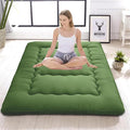 Japanese Floor Mattress,Thicken Japanese Floor Sleeping Pad Foldable,Roll Up Tatami Mat Easy to Store and Portable,Futon Mattress Suitable for Camping and Guest Room (Green, Twin (80" x 36"))