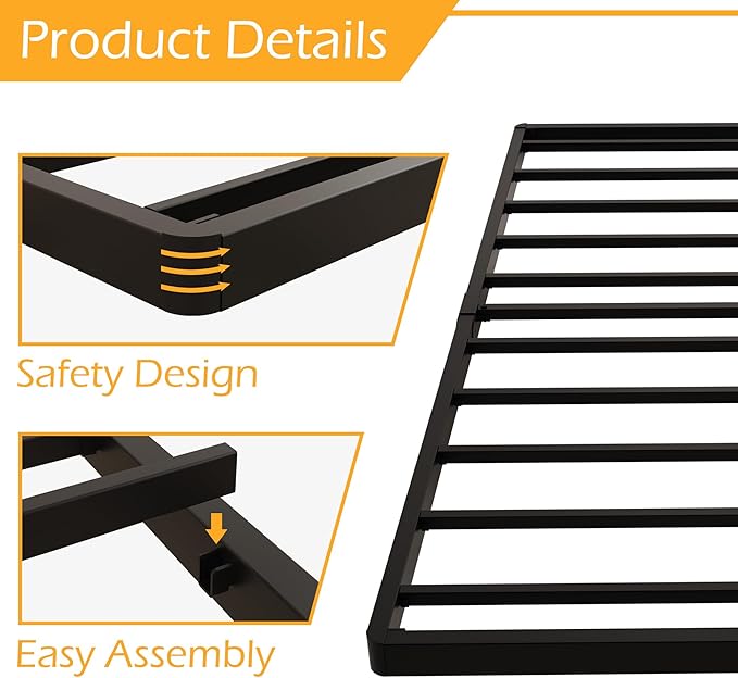Maenizi Twin Box Spring 2 Inch Low Profile, Heavy Duty Metal Box Spring Bed Base Bunkie Board, Mattress Foundation, Easy Assembly, Noise Free, Black