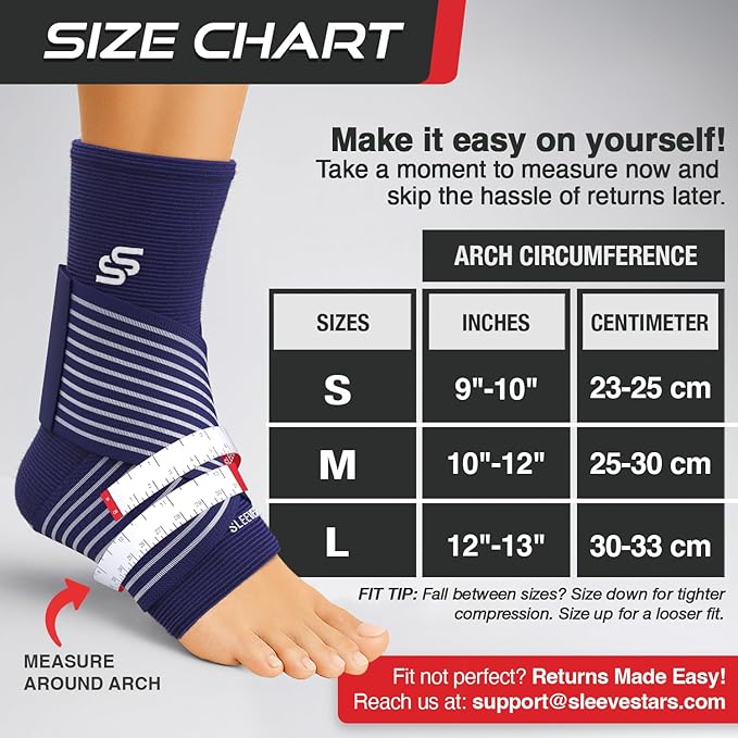 Sleeve Stars Ankle Support for Ligament Damage & Sprained Ankle, Plantar Fasciitis Support & Achilles Tendonitis Pain Relief, Ankle Brace for Women & Men w/Compression Ankle Strap (Single/Navy Blue)