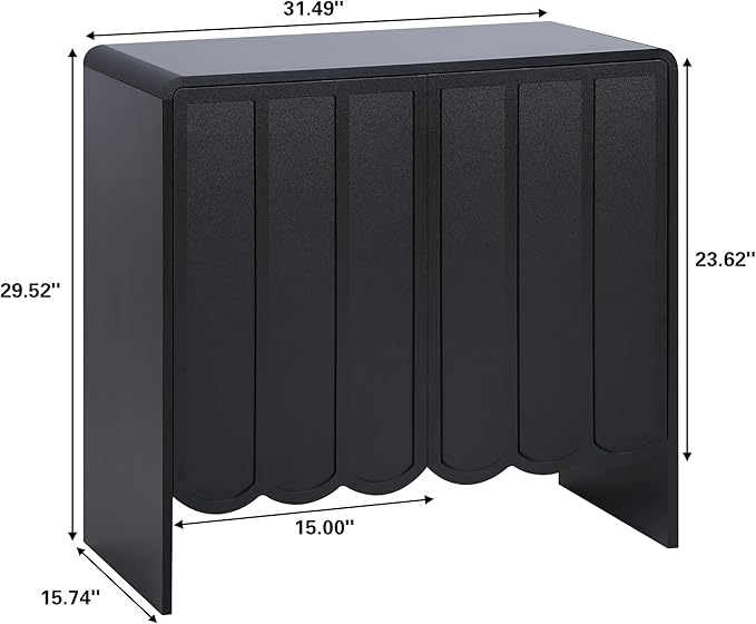 ORRD Sideboard Buffet Cabinet Set of 2, Accent Storage Cabinet with 2 Doors, Farmhouse Wood Cabinet with Adjustable Shelves and Wave Panel for Living Room, Dining Room, Entry - Black