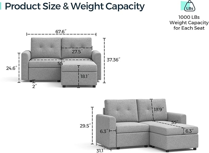 LINSY HOME Modular Sectional Sofa Oversized, Removable Cover Living Room Couches with Storage Deep Seat & Ottoman Chaise L/U Shaped Sofa Modern Couch (Dark Grey, 2 Seats & 1 Ottoman)