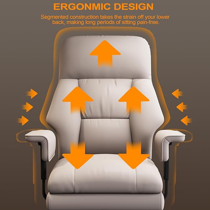 WXJHL Office Chair with Leg Rest, Leather High Back Executive Office Chair with Wheels, Ergonomic Desk Chairs with Lumbar Support for Home Office, Beige