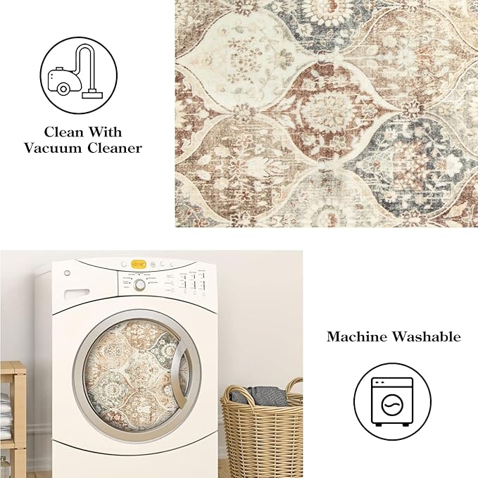 Lahome Moroccan Trellis Entryway Rug, 2x3 Kitchen Rugs Non Slip Washable, Non-Slip Indoor Door Mat Ultra-Thin, Small Throw Carpet for Bathroom Bedroom Entry, Khaki