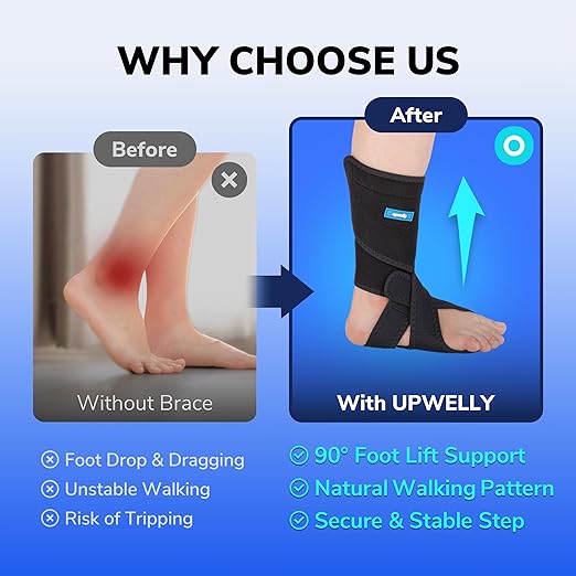 UPWELLY FootLift Pro (LEFT), Wearable Ankle and Foot Support Brace, For Walking Assistance and Foot Stability with Shoes, Socks, Barefoot Foot Support For Unisex And Plantar Fasciitis Relief, Black