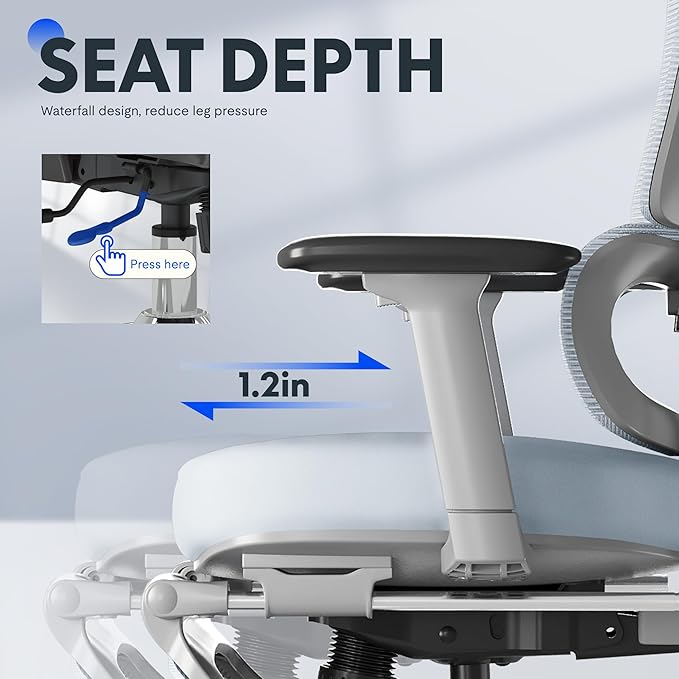FLEXISPOT ErgoX Premium Ergonomic Office Chair with Footrest- Adjustable 3D Armrests, Dynamic Lumbar Support, Recline & Tilt Function, Mesh Seat, for Home & Office Use,Foam Blue