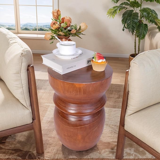 Athaliah Small Tree Stump Side Table Nightstand – 15.75”H Solid Paulownia Wood End Table, Lightweight Rustic Accent Stool, Natural Wood Plant Stand for Living Room, Bedroom & Small Spaces