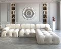 JACH L-Shaped Modular Sectional Couch, Modern Deep 3-Seat Couches with Chaise Ottoman, 104'' Minimalist Teddy Velvet Sectional Sofas, Convertible Sleeper Sofa for Living Room Apartment (Beige)