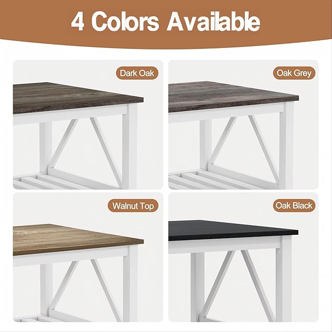 UYIHOME Farmhouse Coffee Table, White Oak Coffee Table for Living Room, 2-Tier Rectangular Wooden Centre Cocktail Table with Slats Shelf Storage and V-Shaped Frame Modern Coffee Oak Grey