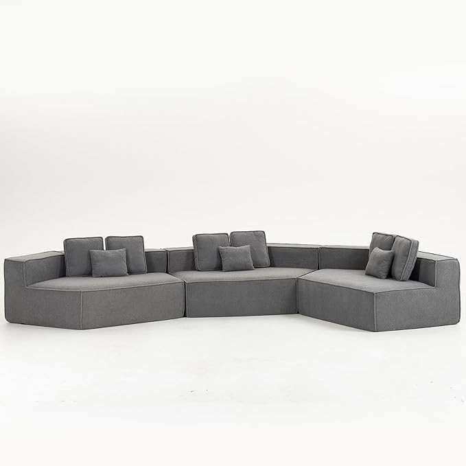 EPOFIT 181" Extra Large Modular Sectional Sofa, 3-Piece Couch with Teddy Fleece, Full-Foam Cushions and 9 Pillows, High-Density Foam Padding, All-Compressed Design – Blue Gray