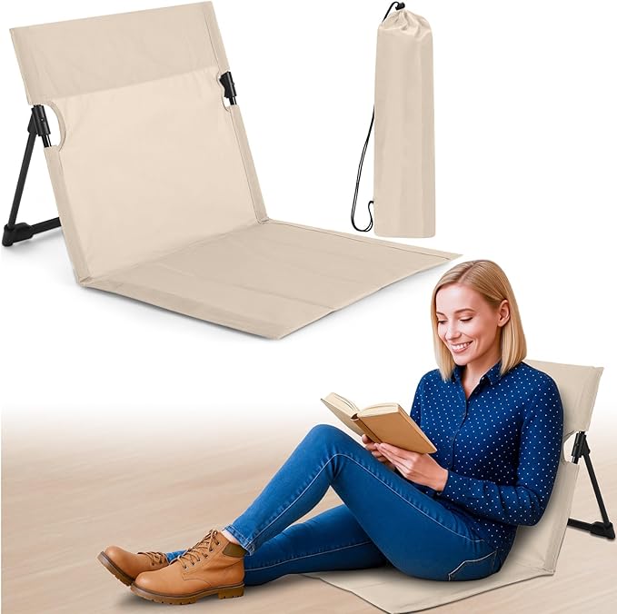 Jetec Foldable Floor Backrest Chair Portable Camping Chair with Storage Bag Light Weight Lazy Seat for Indoor Outdoor Bed Ground Park Lawn Concerts Beach Hiking