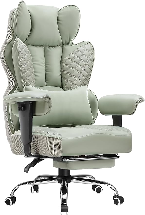 COMHOMA Big and Tall Office Chair 400LBS Wide Ergonomic Gaming Chair with Deluxe Embossing Designed Leather with Foot Rest,150°Reclining Adjustable Armrests Pocket Spring Back Support and Pillow