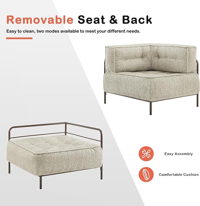 MCombo Modular Sofa Couch with Removable Cushion, Accent Sofa Chair, Upholstered for Living Room, Apartment, Office (Ivory, Corner Seat)