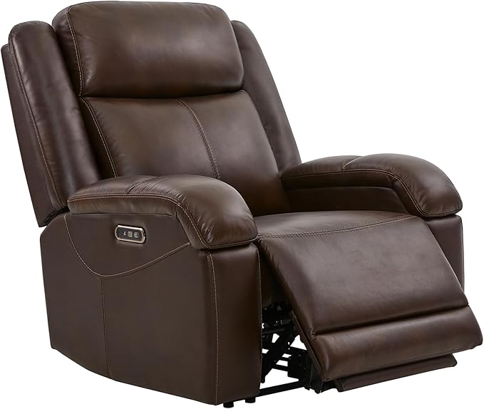 Watson & Whitely Oversized Genuine Leather Power Recliner Chairs for Big and Tall, Wall Hugger Recliner with Power Headrest & Charging Ports, Extra Large Reclining Chair for Living Room, Dark Brown