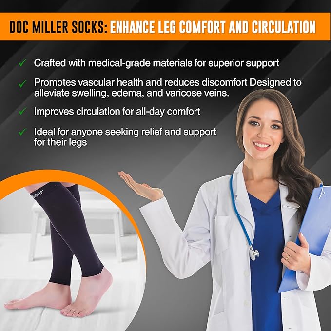 Doc Miller Compression Calf Sleeve for Men & Women – 20-30mmHg Graduated Support for Running, Shin Splints, Calf Strain – Knee High, Small to 6XL Plus Size