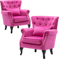 DM Furniture Set of 2 Mid-Century Modern Accent Chair, Velvet Armchair w/Tufted Back/Wood Legs, Upholstered Lounge Arm Chair Single Sofa for Living Room Bedroom, Rose Pink