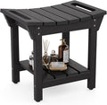 Waterproof Shower Bench, Poly Lumber Shower Stool for Shaving Legs, Shower Chair Seat with Storage Shelf and Handles, Bathroom Bench for Inside Shower, Non-Slip (Black)