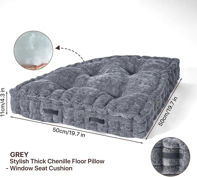 Fan-Shaped Floor Cushion Corner Nook Floor Pillow, Meditation Cushion for Sitting or Yoga, Kids Play Cushions Thick for Indoor or Outdoor Seating 28"*28" Gray