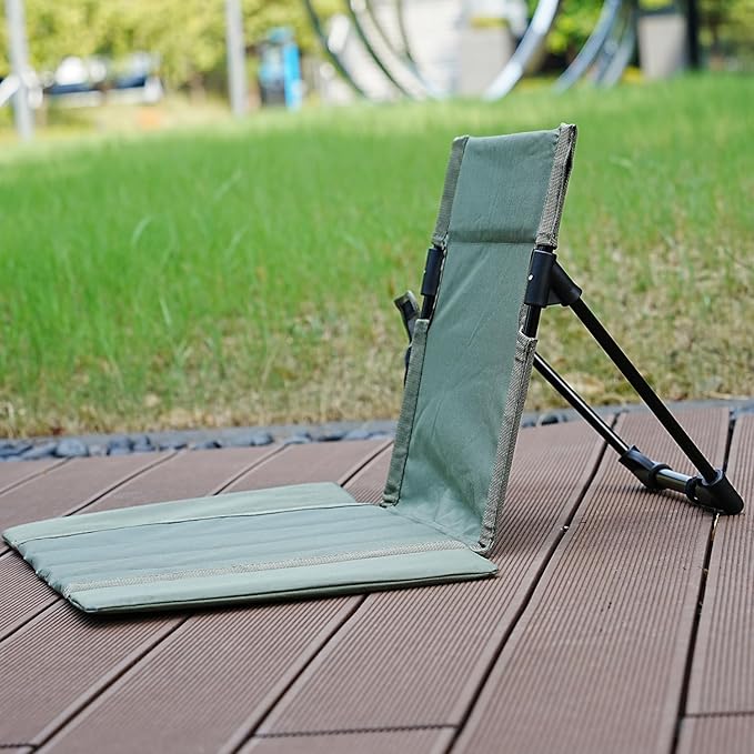 Extra large folding camping backrest with cup holder,Lightweight portable outdoor large chair for beach, park, lawn, and travel,Aluminum frame, comfortable & durable lazy backrest (Olive Green)