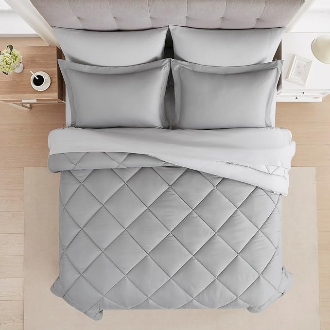 Modern Threads 7-Piece Reversible Comforter Set - Bedding Ensemble with Comforter, Sheets, Pillowcases, and Shams, Gray Queen